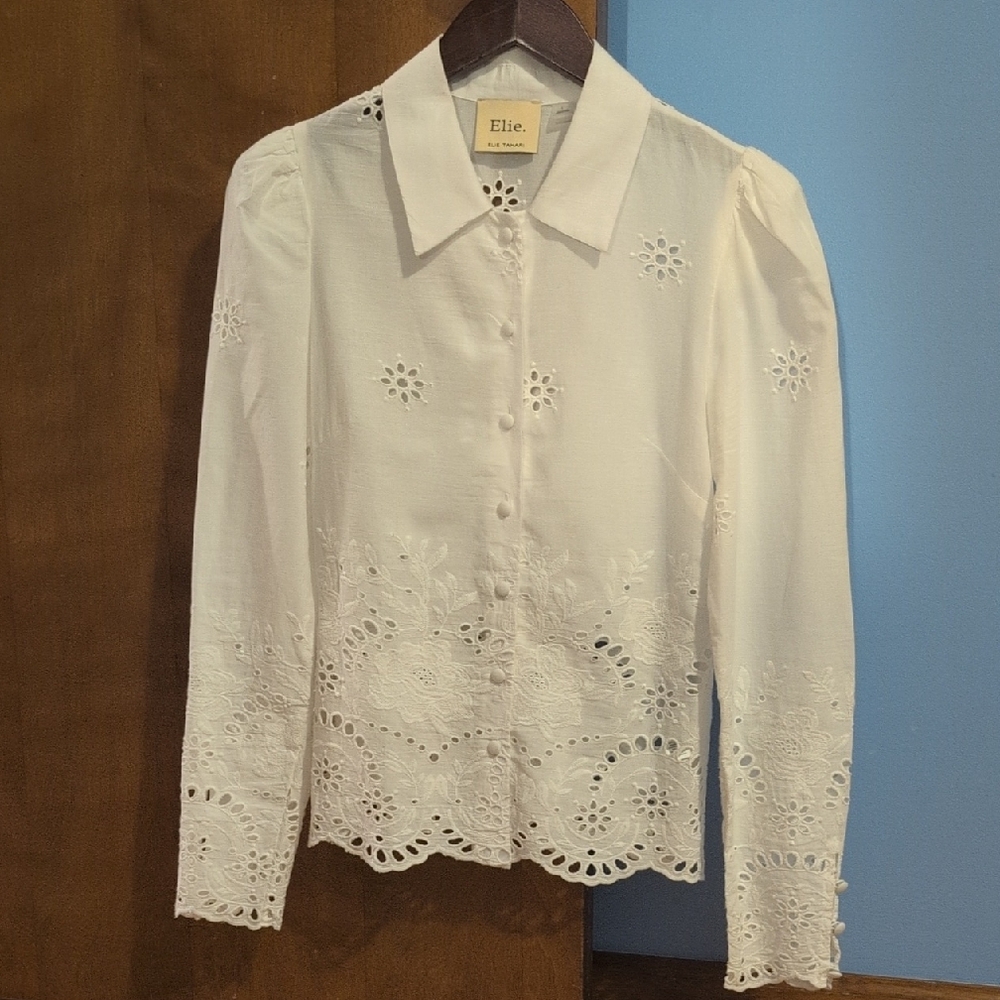 Elie Tahari White Eyelet Blouse
